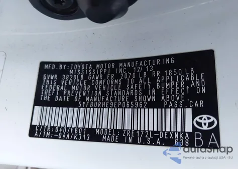 2014 Toyota Corolla Le from USA, damaged, VIN 5YFBURHE9EP065962